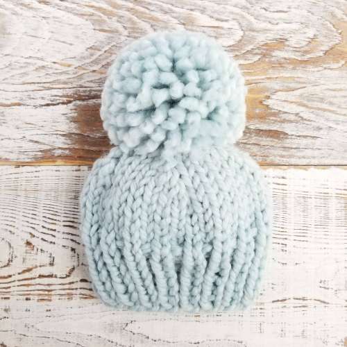 Hand Knit Alpaca Blend Pom Pom Beanie, Newborn Winter Hat