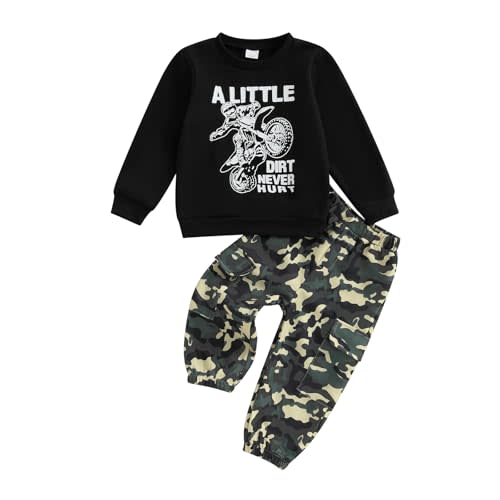 WZTYYDS Toddler Kids Baby Boy Fall Clothes 2T 3T 4T 5T 6T Letter Print Long Sleeve Tops Camouflage Pants Winter Outfits