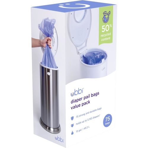 Ubbi Diaper Pail Plastic Bags, 13-Gallon Capacity, 3 Pack, 75 Count