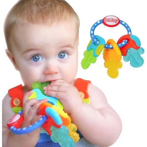 Nuby Ice Gel Teether Keys for Babies, Soft Teething Toy, Blue, 3M+