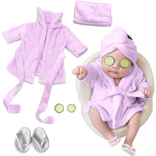 SPOKKI Newborn Photography Props Baby Girl 5 PCS Bathrobes Bath Towel Outfit with Slippers Cucumber Photo Props for Infant Boys Girls(0-6 Months)