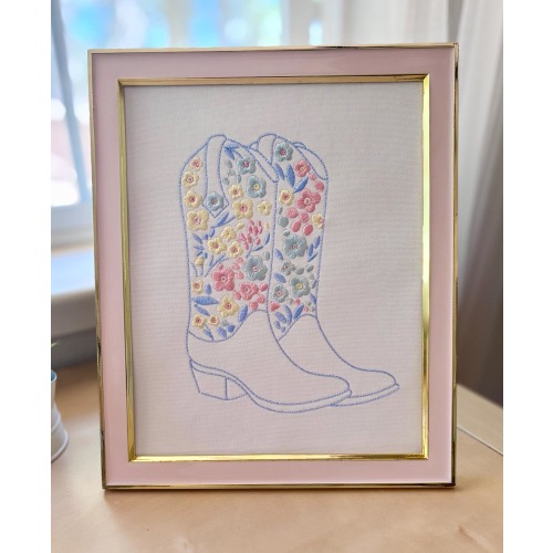 Embroidered Floral Cowgirl Boots Nursery Art: Western Baby Girl Decor