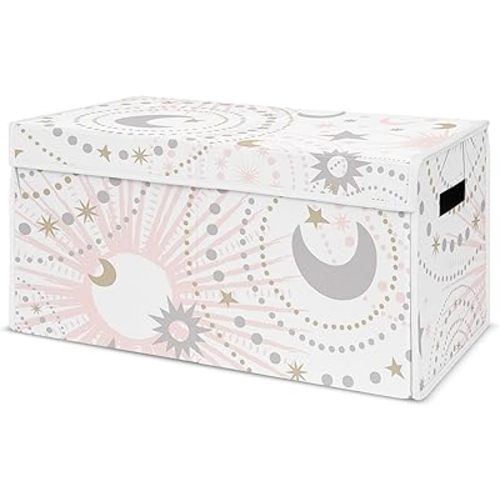 Sweet Jojo Designs Blush Pink, Gold and Grey Star and Moon Girl Baby Nursery or Kids Room Small Fabric Toy Bin Storage Box Chest for Celestial Collection