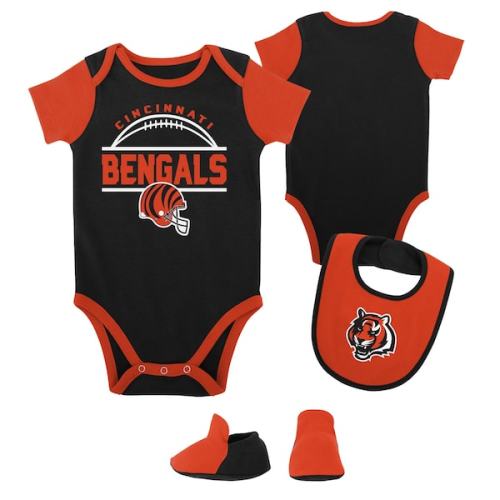 Newborn & Infant Cincinnati Bengals Black/Orange Home Field Advantage Three-Piece Bodysuit, Bib & Booties Set