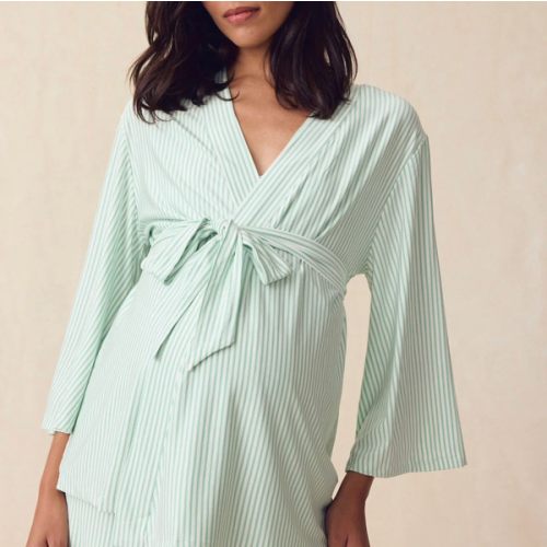 LAKE | Women | DreamModal® Pajamas | Parisian Green Pencil Stripe Maternity Kimono Bundle