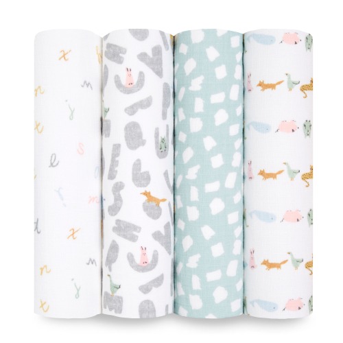 aden + anais Alphabet Animals Cotton Muslin Swaddle 4 pack