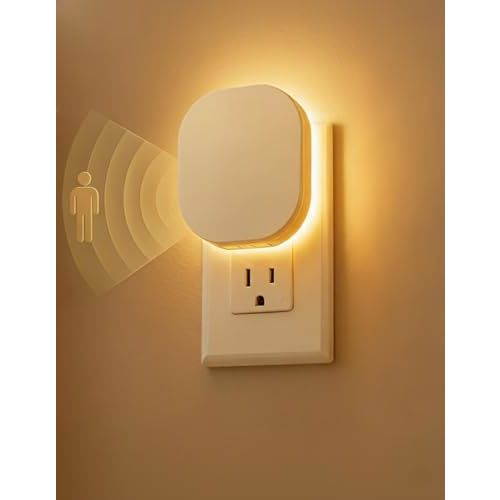 Plug-in Motion Sensor Night Light, Dimmable Eye-Caring Warm White Nightlight for Baby & Kids' Bathroom, Nursery, Bedroom, Hallway (2 Pack)