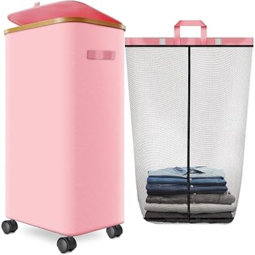 Laundry Hamper with Wheels, 75L Rolling Laundry Basket with Lid