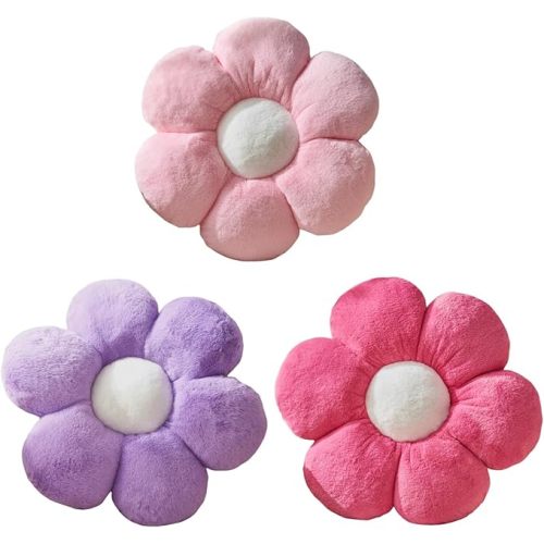 3PCS Flower Pillow Set,Flower Throw Pillow 15.7In Daisy Pillow Cute Decorative Pillow Cushion Home Decor& Plush Pillow for Sofa Couch Bed Reading Tent.