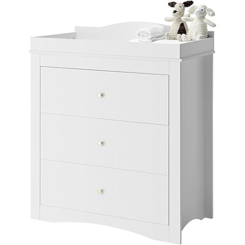 VEVOR Changing Table Dresser, Baby Diaper Change Station with 3 Drawers, Multi-Functional Modern Changing Table Dresser with Storage Organizer Nursery for Children's Room, White