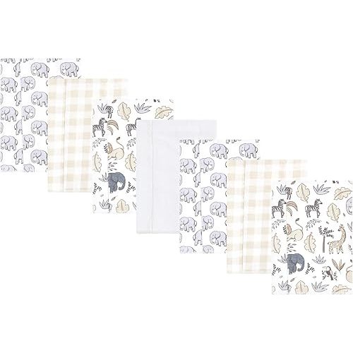 Hudson Baby Unisex Baby Flannel Burp Cloth 7pk, Neutral Safari, One Size
