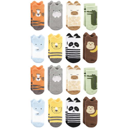 Hudson Baby Cotton Rich Baby Terry Socks 16-Pack, Zoo Animals, 6-12 Months
