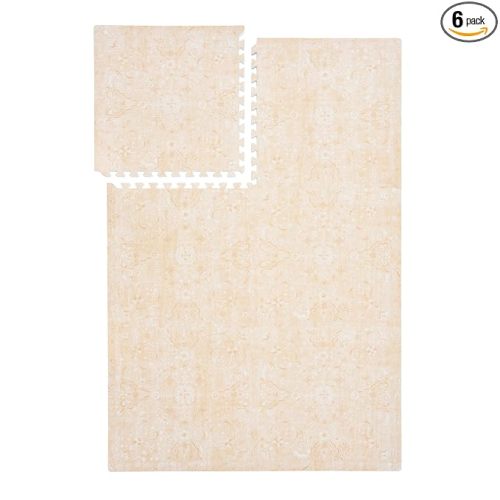 PopsyKosy Premium Baby Floor Play Mat - Thick & Cushioned 0.5 inch Playroom Foam Mat, Non-Toxic Odorless - 6 Tiles - Spacious 6x4 ft. - Stylish & Large, Waterproof for Kids & Toddlers - Light Apricot