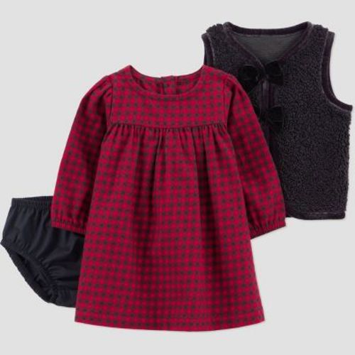 Carter's Just One You® Baby Girls' 3pc Holiday Buffalo Checkered Dress with Vest - Black 3M