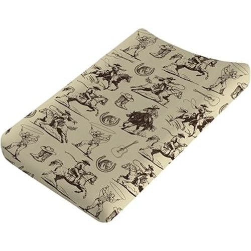 Vintage Western Cowboy Baby Changing Pad Covers for Boy Girl 32''x16'' Country Cowboy Hat Boots Guitar Fitted Diaper Baby Change Table Mats Wild West Soft Breathable Nursery Cradle & Bassinet Sheets