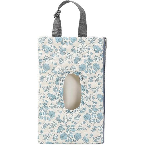 Quilted Baby Wipe Holder Quilted Wipe Pouch Portable Hanging Floral Wet Wipes Bag for Car, Stroller (Blue 4)