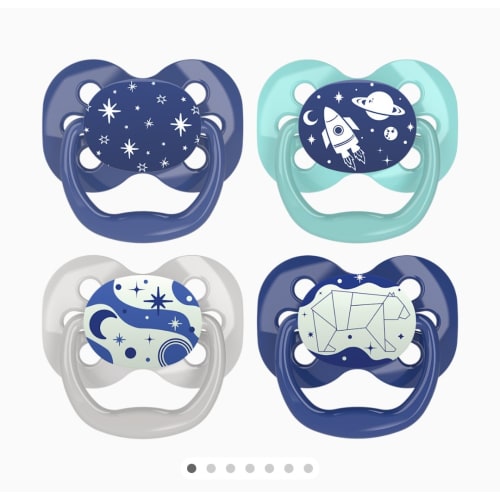 Dr. Brown's Advantage Glow-in-The-Dark Baby Pacifier, Fully Symmetrical Soother with Soft Silicone Bulb, Blue Sunrise-Blue Ocean, 0-6m, BPA Free, 4 Pack