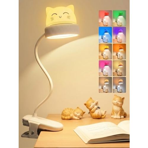 Cat Lamp,Dimmable RGB Clip on Light,Cute Desk Lamp Rechargeable Night Light