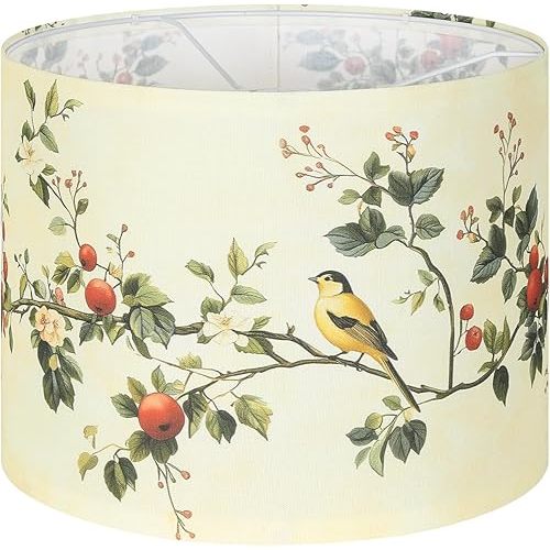 Drum Lamp Shades, Fabric lamps shades with Floral and Brids Print, 13 "Top x 13" Bottom x 10 "Heigh(Spider), Lamp Shades for Table Lamps, Support E26/E14 Base, 1 Pack