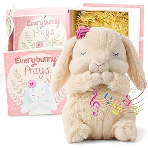 Tickle & Main Everybunny Prays Bunny Plush & Musical Prayer Toy for Christening Gifts for Girls - Pink, 7 in - Baby Dedication & Baptism Gifts for Girls with Illustrated Board Book