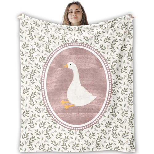 Vintage Pink Funny Goose Blanket for Kids Girls, Goose Nursery Decor, Cottagecore Rustic Flower Botanical Geese Throw Blankets for Toddler Baby Girls Room Decor, 50x60 Inches