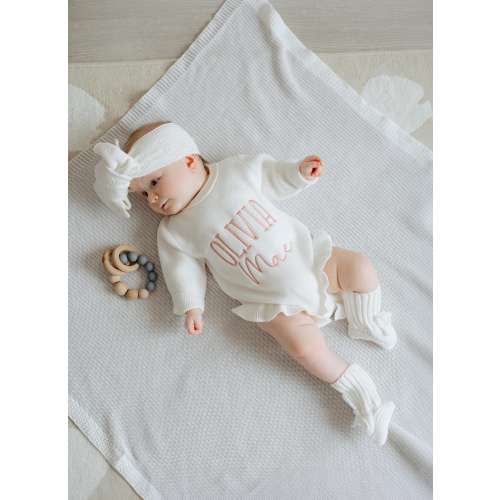 Custom baby girl ruffle knit romper