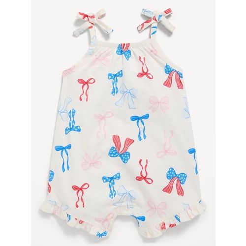 Printed Sleeveless Tie-Strap Romper for Baby