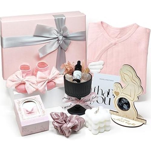 Toylink New Mom & Baby Girl Gift Box Set, 12Pcs Keepsake Gift with Cotton Bodysuit, Aromatherapy Decor, Ultrasound Frame, Baby Socks & Accessories, Baby Shower Registry Gift for First Time Moms