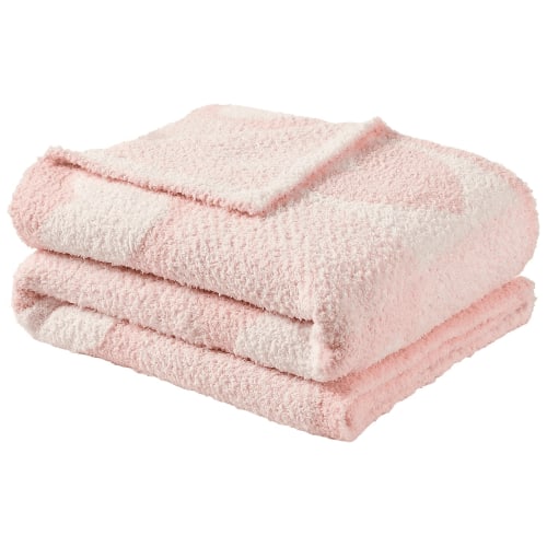 CREVENT Warm Soft Pink Love Heart Chenille Knitted Baby Receiving Blanket
