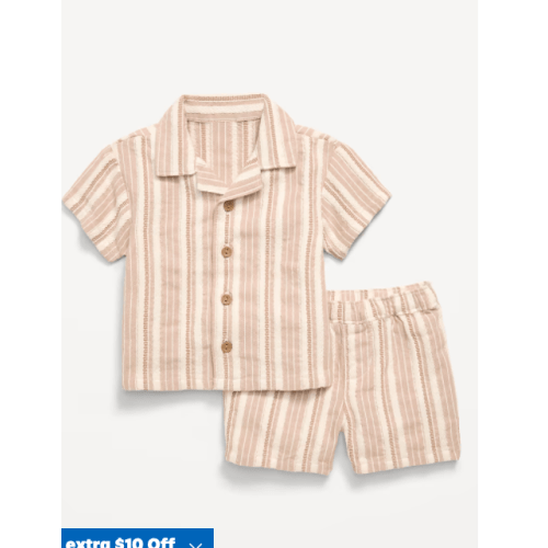 Short-Sleeve Textured Striped Shirt and Shorts Set 6-12 MONTHS *for summer