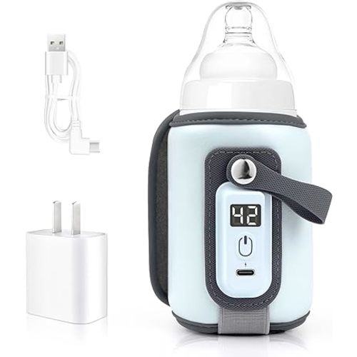 Portable Bottle Warmer, Baby Milk Warmer for All Bottles, Rapid Heating Accurate Temperature Control with LED Display, USB Warmer Bottle Suitable for Home and Outing (Blue)