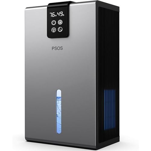 Dehumidifier, Dehumidifiers for Home, 98 OZ Water Tank, (1000 sq.ft) Quiet Dehumidifier for Basement, Bedroom, Bathroom with Humidity Display, Auto Shut Off, Relaxing 7 Color Ambient Light(Gray)