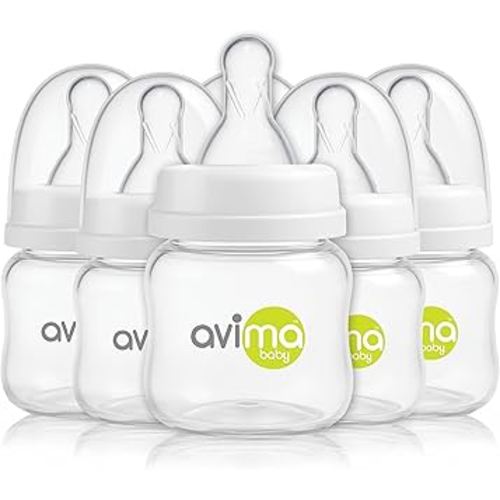 Avima Baby Anti-Colic Preemie Bottles 2oz – 6 Pack, Standard Neck, BPA-Free, 100% Silicone Nipples with Flow Control – Feeding Bottles for Newborns & Premature Babies