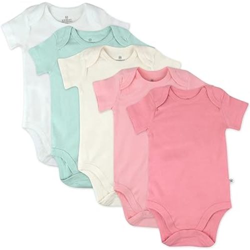 HonestBaby baby-girls 5-pack Short Sleeve Bodysuits One-piece 100% Organic Cotton for Infant Baby Girls