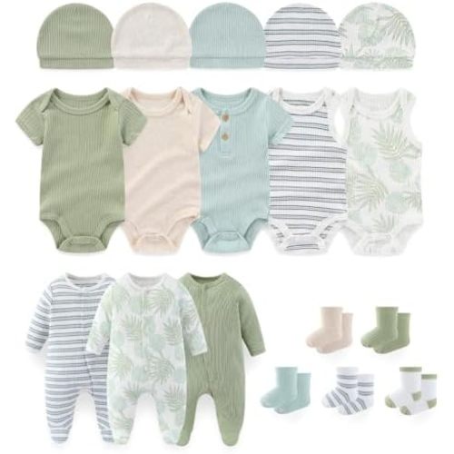Baby Boy Girl Layette Set 18 Piece Infant Essentials Must Haves Clothes 0-9 Month Rompers+Bodysuits+Hats+Socks