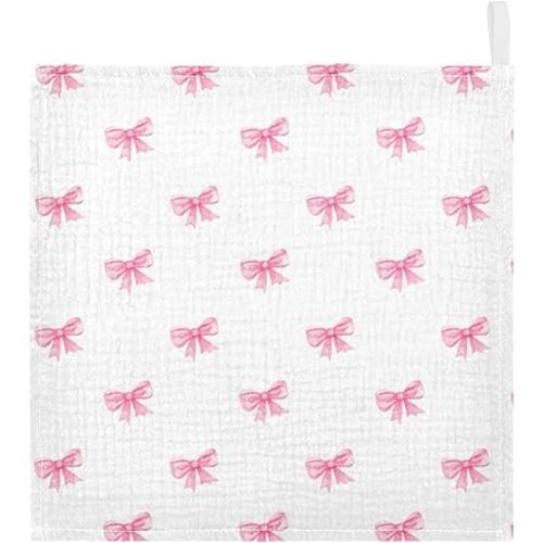 Pink Bows Baby Washcloths 3 Pack Soft Face Towel Absorbent Bath Wash Cloths for Newborn Infants Kids Girls Boys, 12x12in