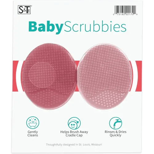 S&T INC. Exfoliating and Massaging Cradle Cap Bath Brushes for Baby, Silicone - 2 Inch x 2.5 Inch, Pink, 2 Pack