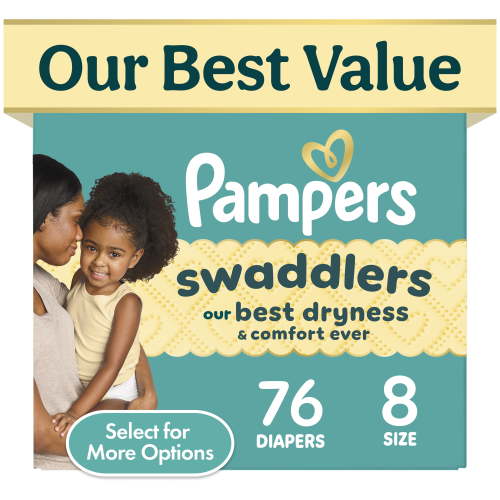 Pampers, Baby Diapers, Size 8, 76 ct, Hypoallergenic Leak Protection