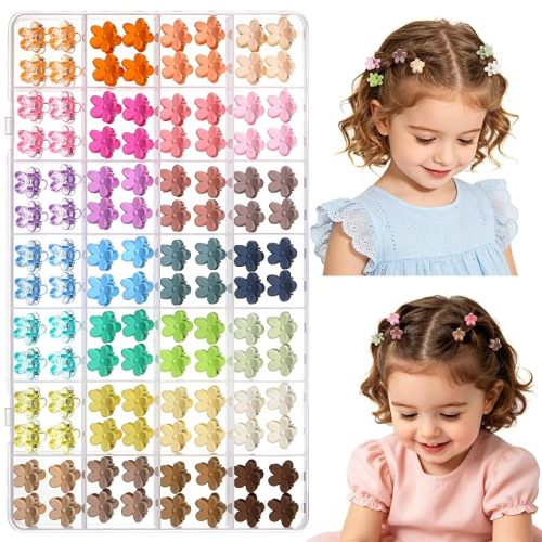 112 Pcs Baby Hair Clips, 28 Color Mini Flower Hair Clips in Organizer Box, Small Flower Claw Clips Toddler Hair Accessories for Girls