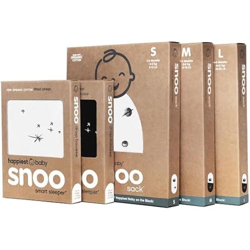 Happiest Baby The Big Bundle 100% Organic Cotton - Includes 3 SNOO Sacks and 2 SNOO Bassinet Fitted Sheets (Black & White)