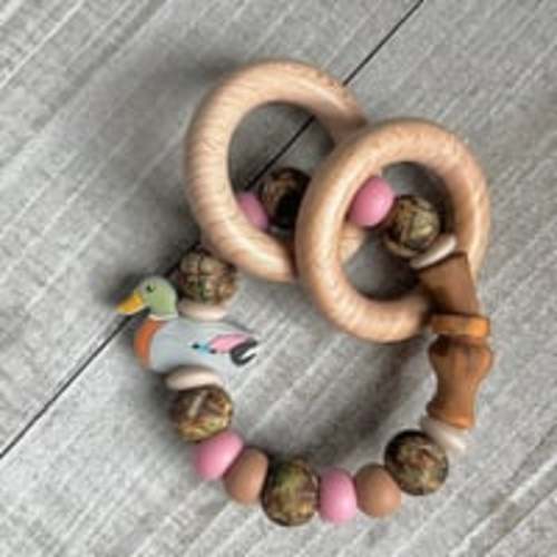 Mauve Mallard Camo Duck Call Teether Rattle Ring