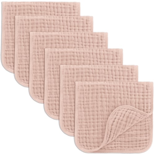 Comfy Cubs Muslin Burp Cloths - Large 100% Cotton Washcloths, 6 Layers (Blush, 6-Pack, 20" X10")