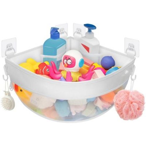 Etokfoks 4.32 Gallons Corner Mounted Bath Toy Storage Organizer Mesh Shower Caddy Quick Dry Holder with Bottom Zipper 1 Piece