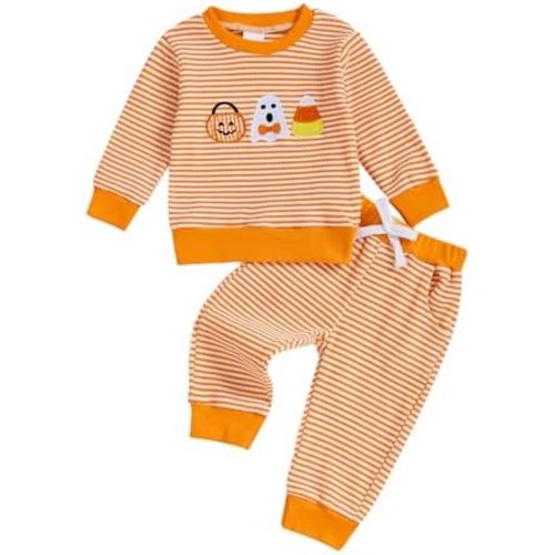 Toddler Baby Boy Girl Halloween Outfits Pumpkin Embroidery Pullover Sweatshirt Pant Sets Infant Fall Winter Clothes