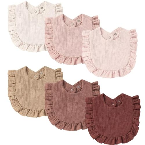 Muslin Baby Bibs, Ruffle Edge Drool Bibs, 6-Pack