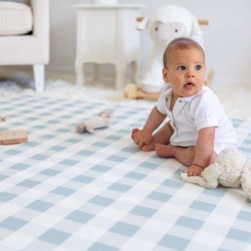 Gingham Play Mat - Dusty Blue – Munchkin & Bear