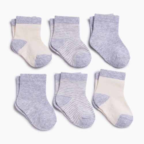 Small Story 6-Pack Crew Socks - Grey, 0-3 M