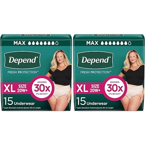Depend Incontinence Underwear for Women, Extra-Large, 30 Count | Maximum Absorbency | Fit-Flex | Disposable | Blush