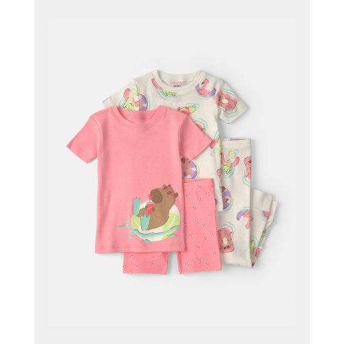 Baby Girl Pool Party 100% Cotton 4-Piece Pajama Set - Pink/Ivory | Carter's