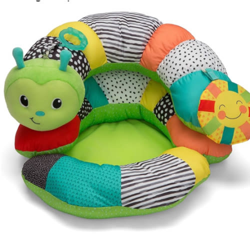 Infantino Prop-A-Pillar Tummy Time & Seated Support, Baby Floor Seat for Tummy Time & Early Sitting, Soft, Supportive, Engaging Toys, Caterpillar